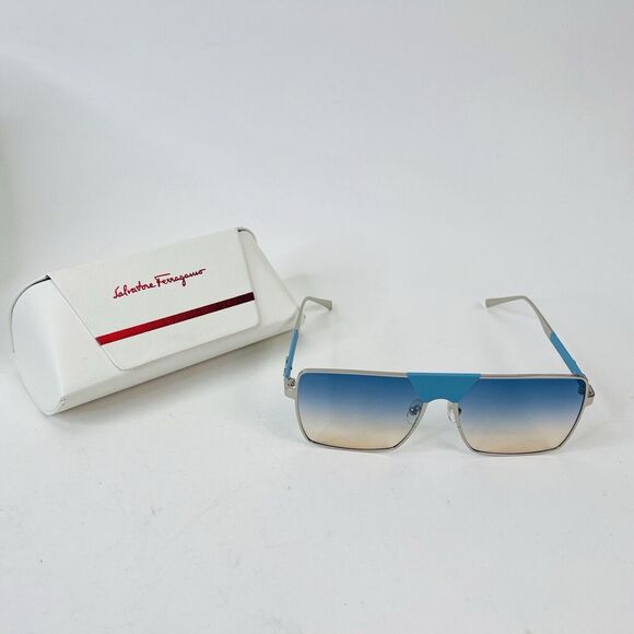 Salvatore Ferragamo SF221 237 Palladium Blue Sunglasses 59-15-140 Gradient - Picture 1 of 10